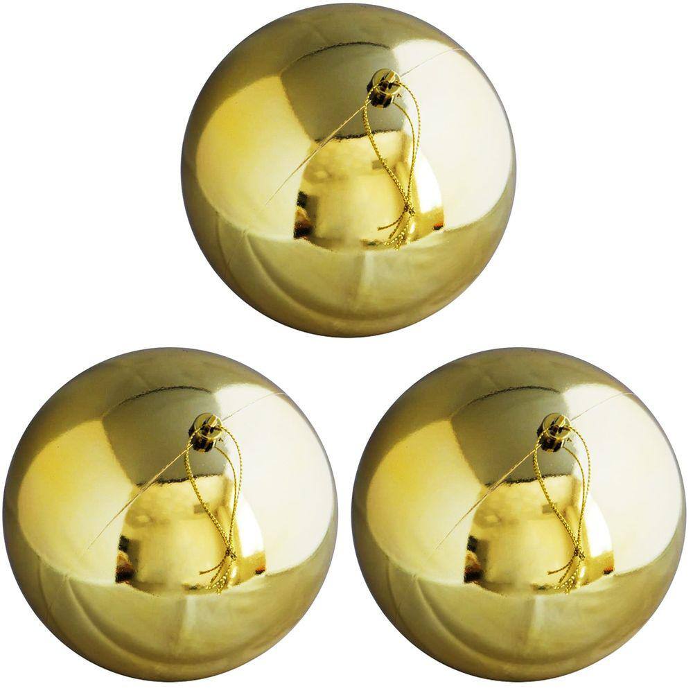 Kit 3 Bolas de Natal Dourado Brilhante Tradicional Grande 14cm - Magizi