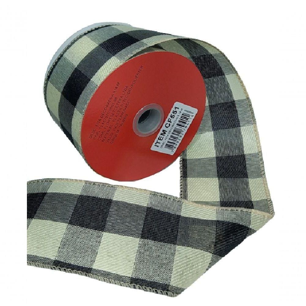 Fita Decorativa Xadrez Bege Com Preto