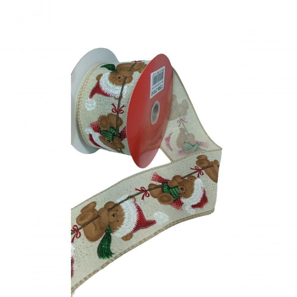 Fita Decorativa Bege Com Estampa De Urso