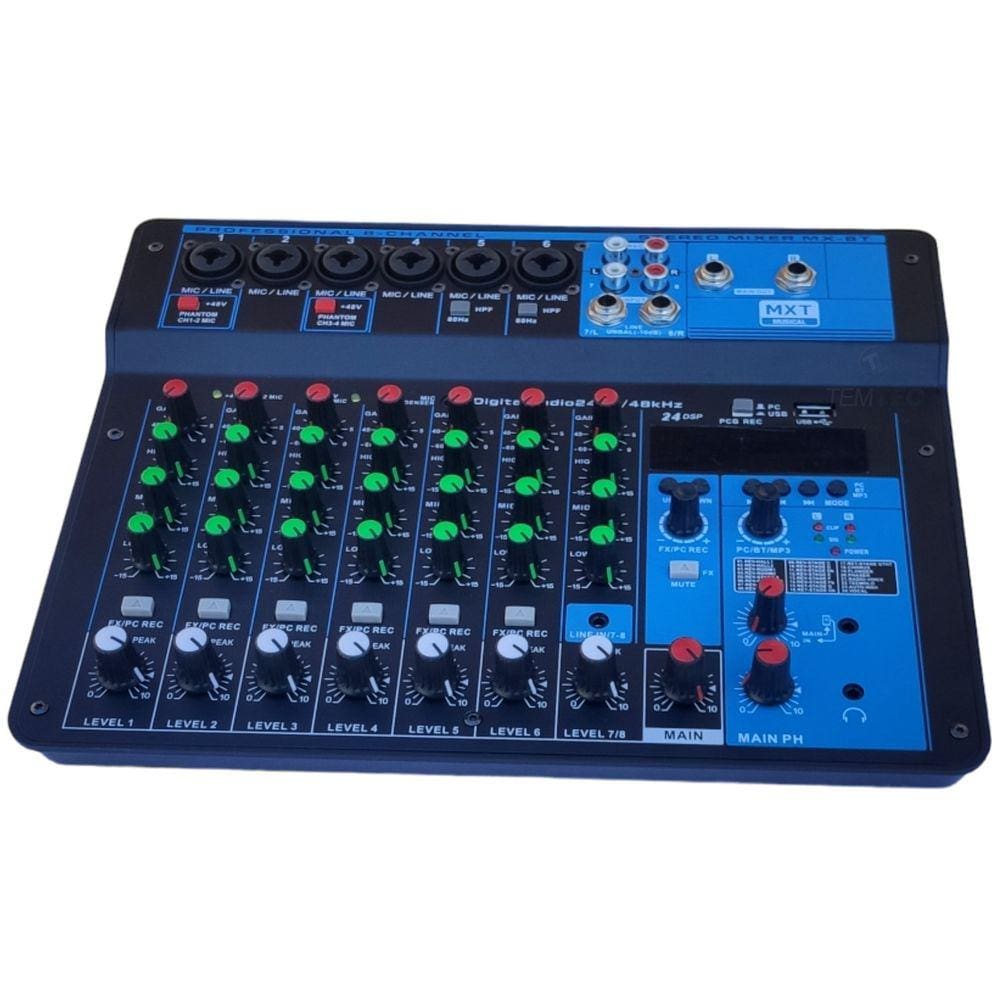 Mesa De Som Mixer Console 8 Canais Phantom Profissional