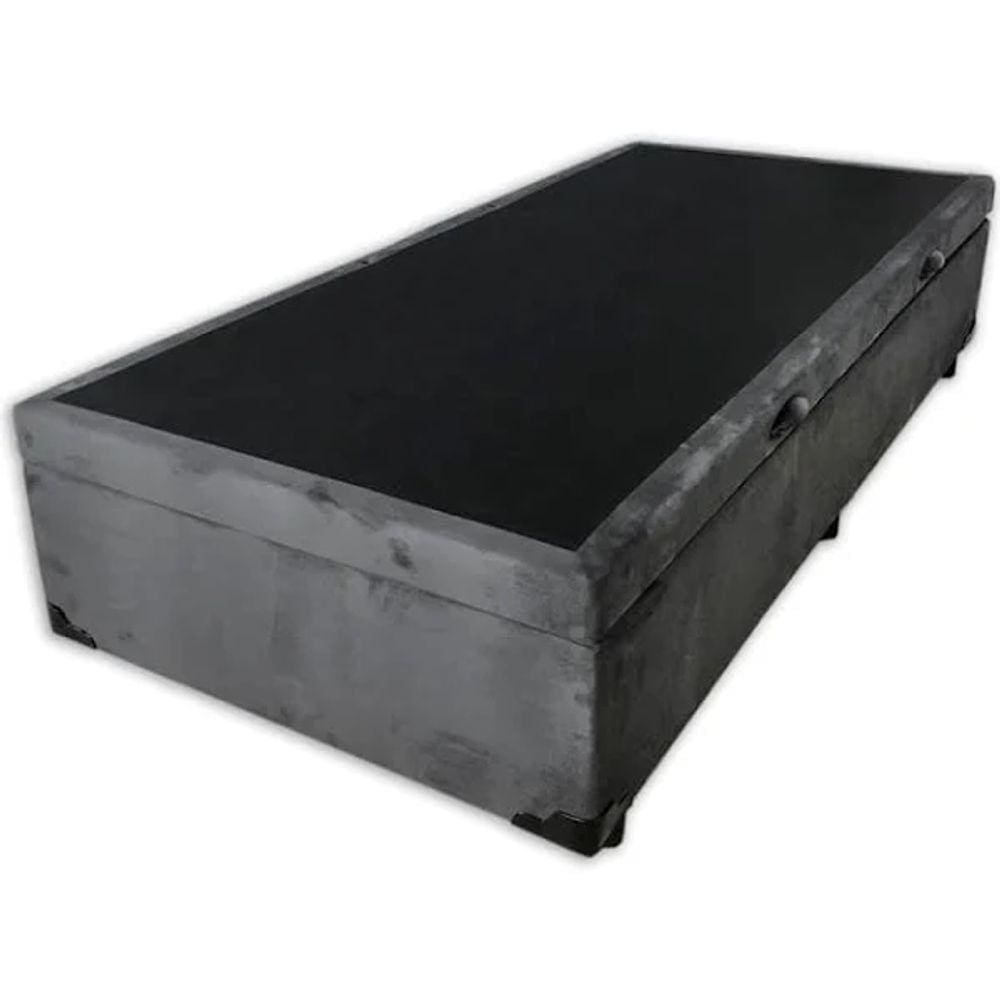 Cama Box Baú Solteiro Suede Cinza