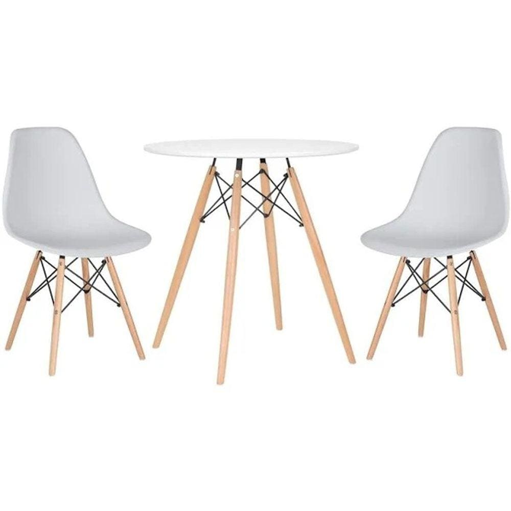 Conjunto Mesa Jantar Eiffel 70cm Branca + 2 Cadeiras Charles Eames - Branca