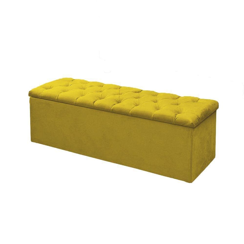 Calçadeira Baú P/ Box King 195cm Sofia c/ Capitonê Corano Amarelo - LM DECOR