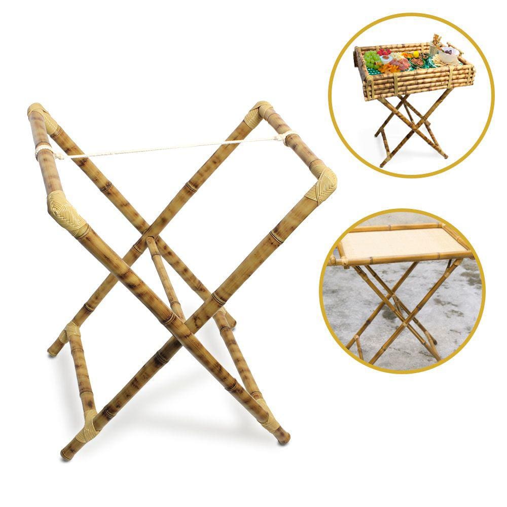 Suporte para Bandeja de Bambu Retangular Cavalete Pé Apoio Cesto Decorativo 74cm