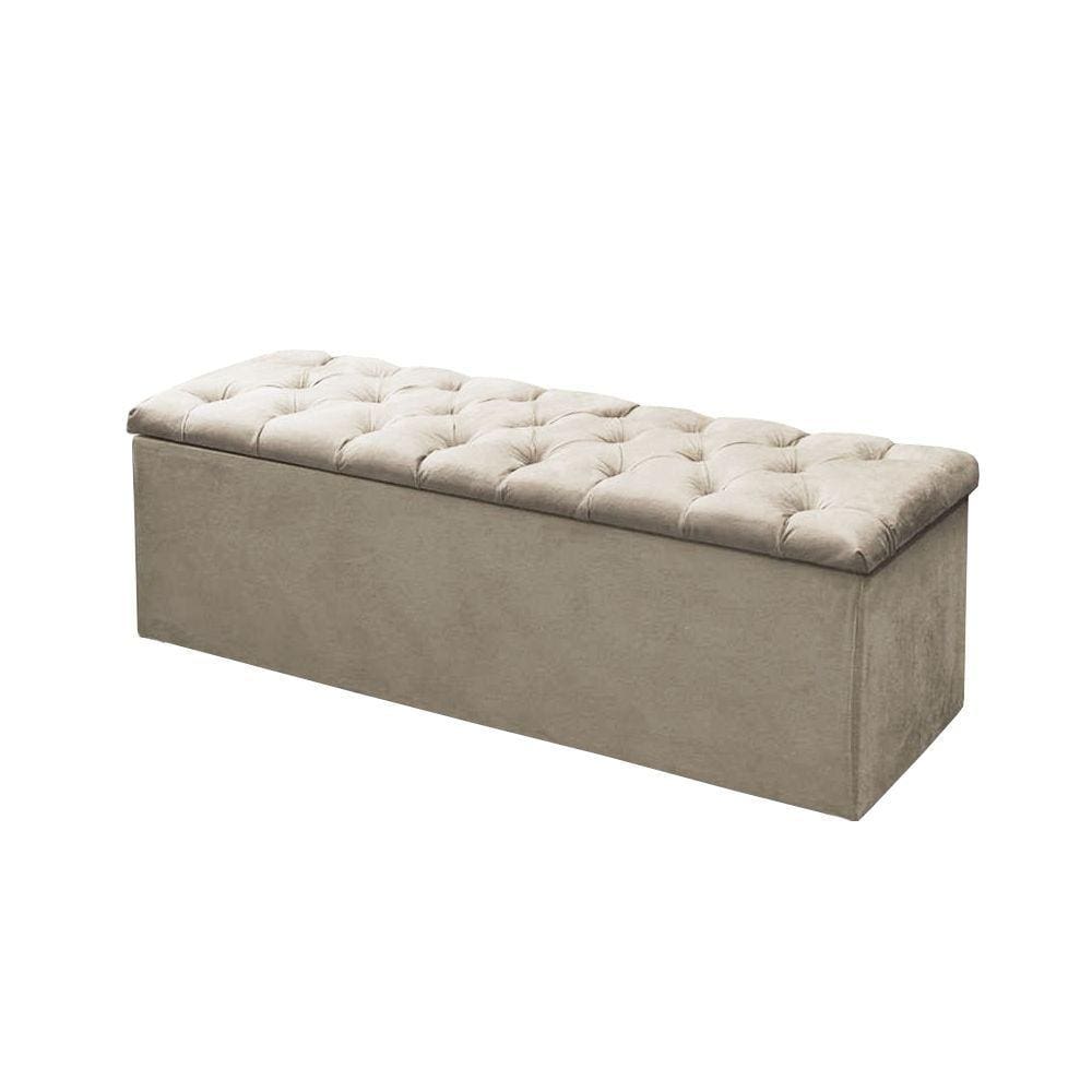 Calçadeira Baú P/ Box King 195cm Sofia c/ Capitonê Corano Bege - LM DECOR