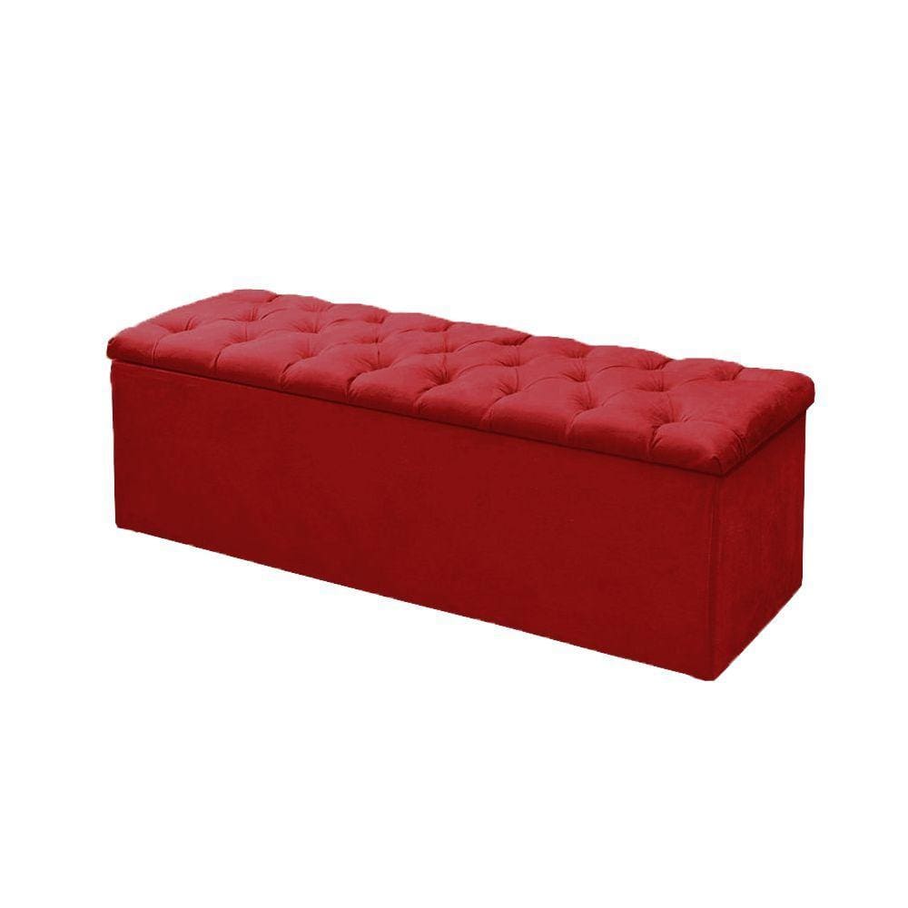 Calçadeira Baú P/ Box King 195cm Sofia c/ Capitonê Corano Vermelho - LM DECOR