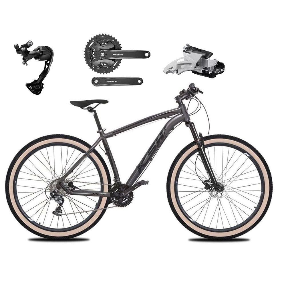 Bicicleta Aro 29 Ksw Xlt Alumínio Câmbio Traseiro Shimano Alívio e Altus 27v Freio Hidráulico Garfo Com Trava Pneu com Faixa Bege - Grafite