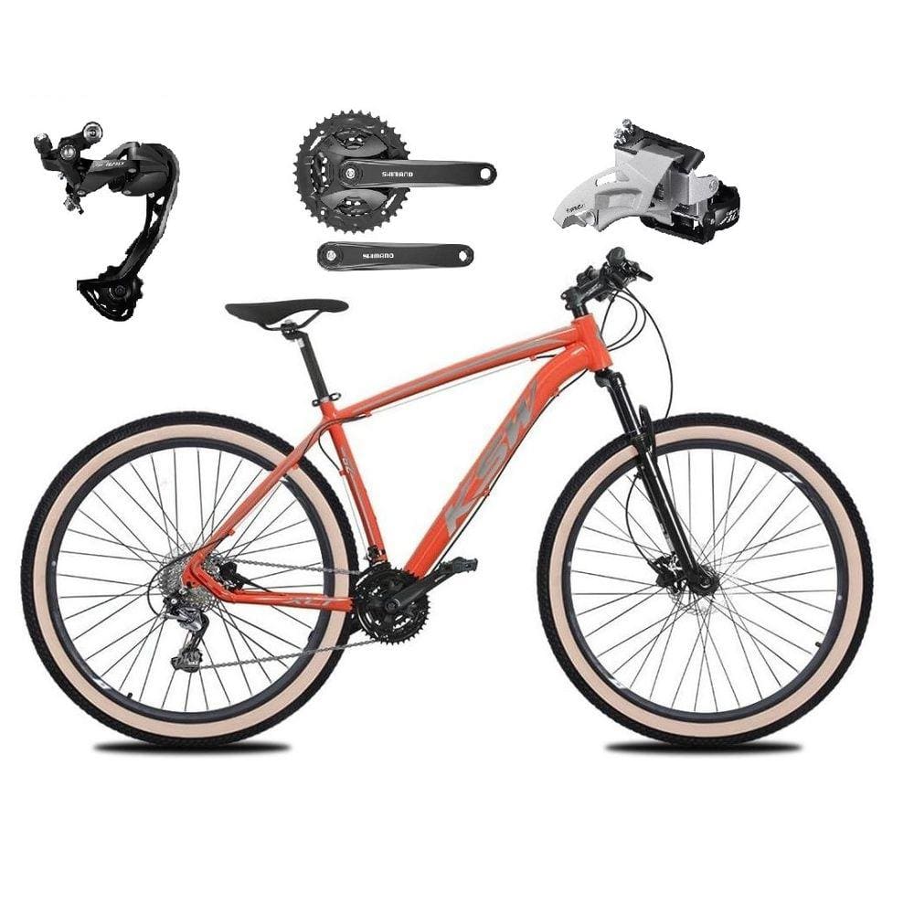 Bicicleta Aro 29 Ksw Xlt Alumínio Câmbio Traseiro Shimano Alívio e Altus 27v Freio Hidráulico Garfo Com Trava Pneu com Faixa Bege - Laranja