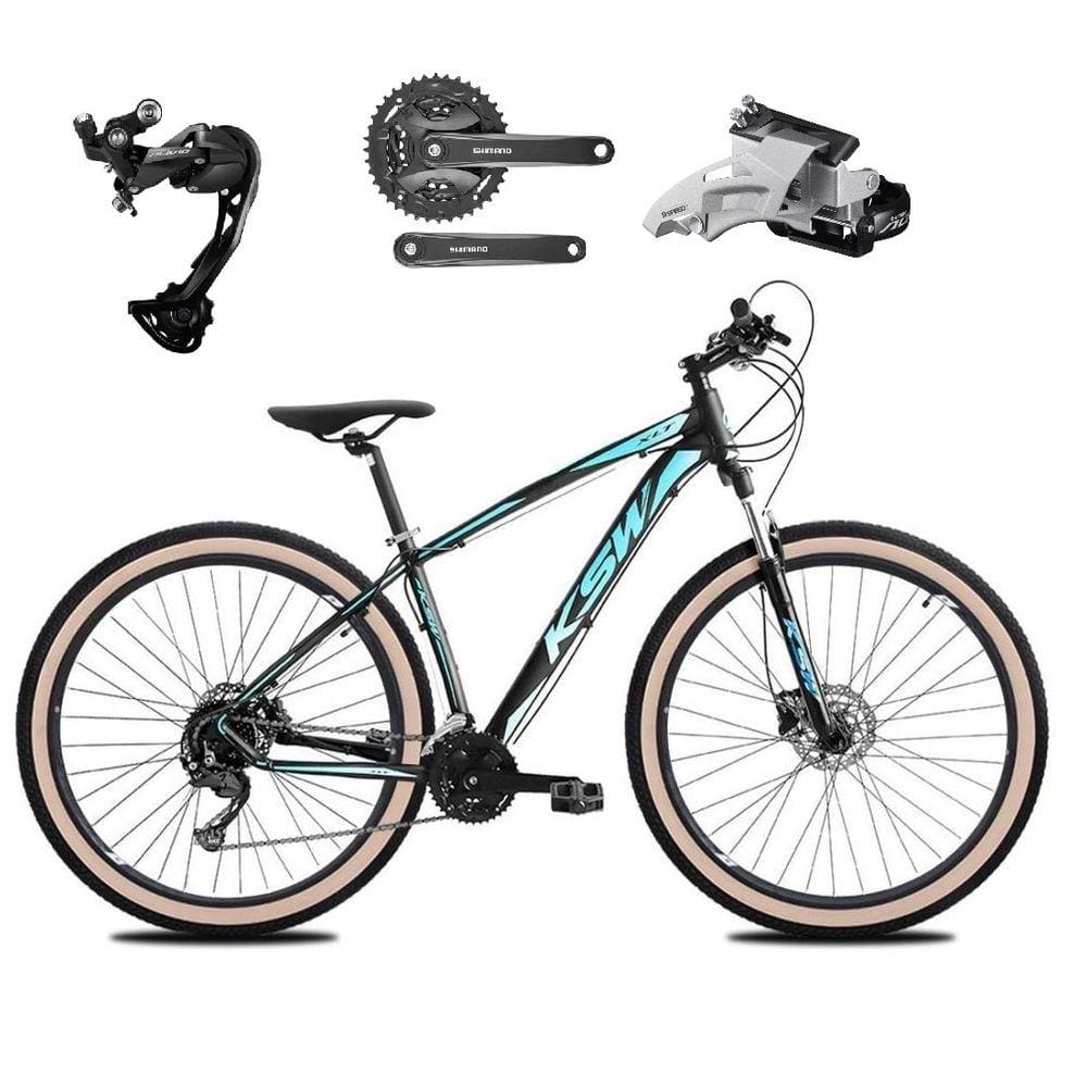 Bicicleta Aro 29 Ksw Xlt Alumínio Câmbio Traseiro Shimano Alívio e Altus 27v Freio Hidráulico Garfo Com Trava Pneu com Faixa Bege - Preto\Azul