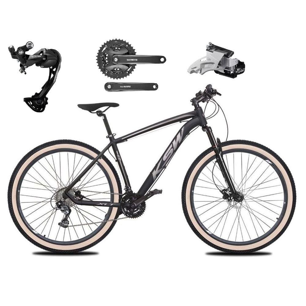 Bicicleta Aro 29 Ksw Xlt Alumínio Câmbio Traseiro Shimano Alívio e Altus 27v Freio Hidráulico Garfo Com Trava Pneu com Faixa Bege - Preto\Prata