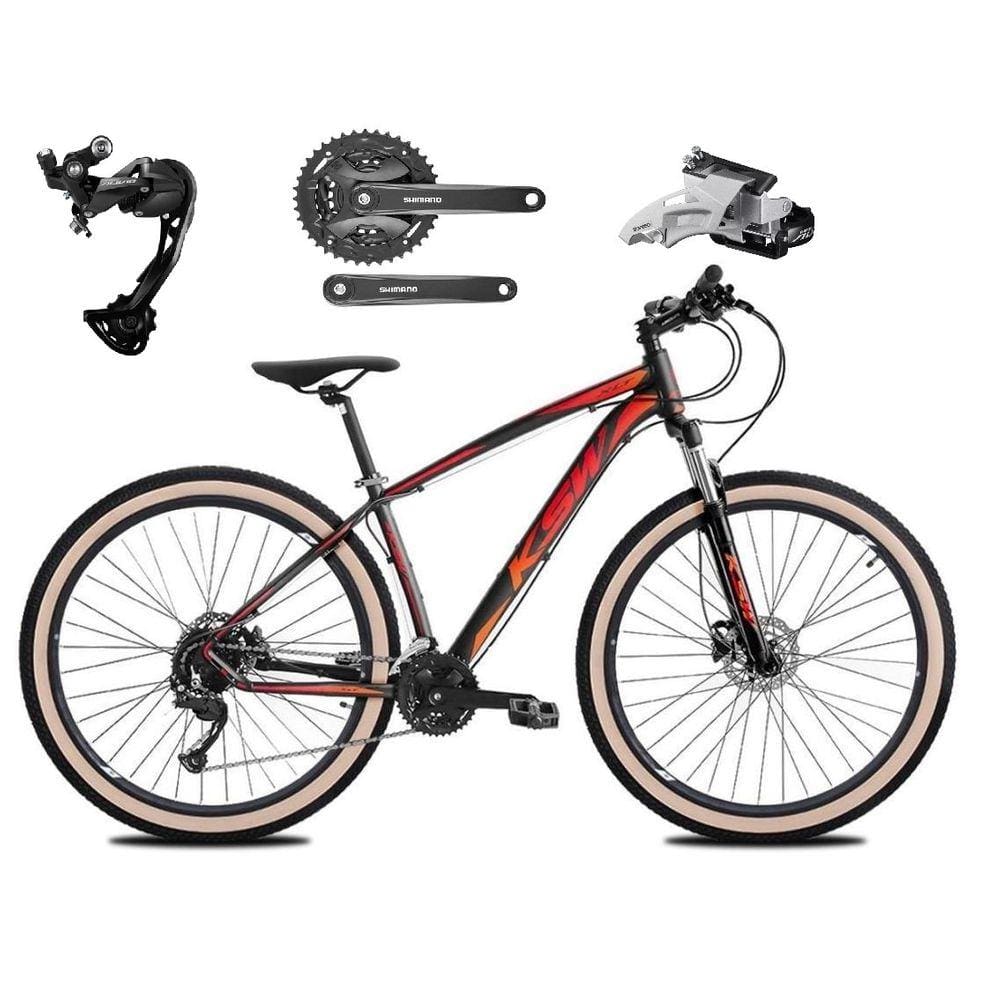 Bicicleta Aro 29 Ksw Xlt Alumínio Câmbio Traseiro Shimano Alívio e Altus 27v Freio Hidráulico Garfo Com Trava Pneu com Faixa Bege - Pto\Verm\Lar
