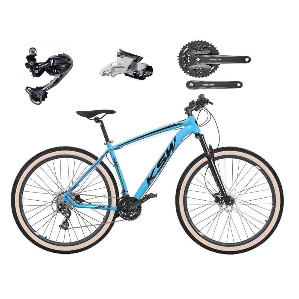 Bicicleta Aro 29 Ksw Xlt Câmbio Traseiro Shimano Deore e Altus 27v Freio Hidráulico Garfo Com Trava Pneu Faixa Bege - Azul
