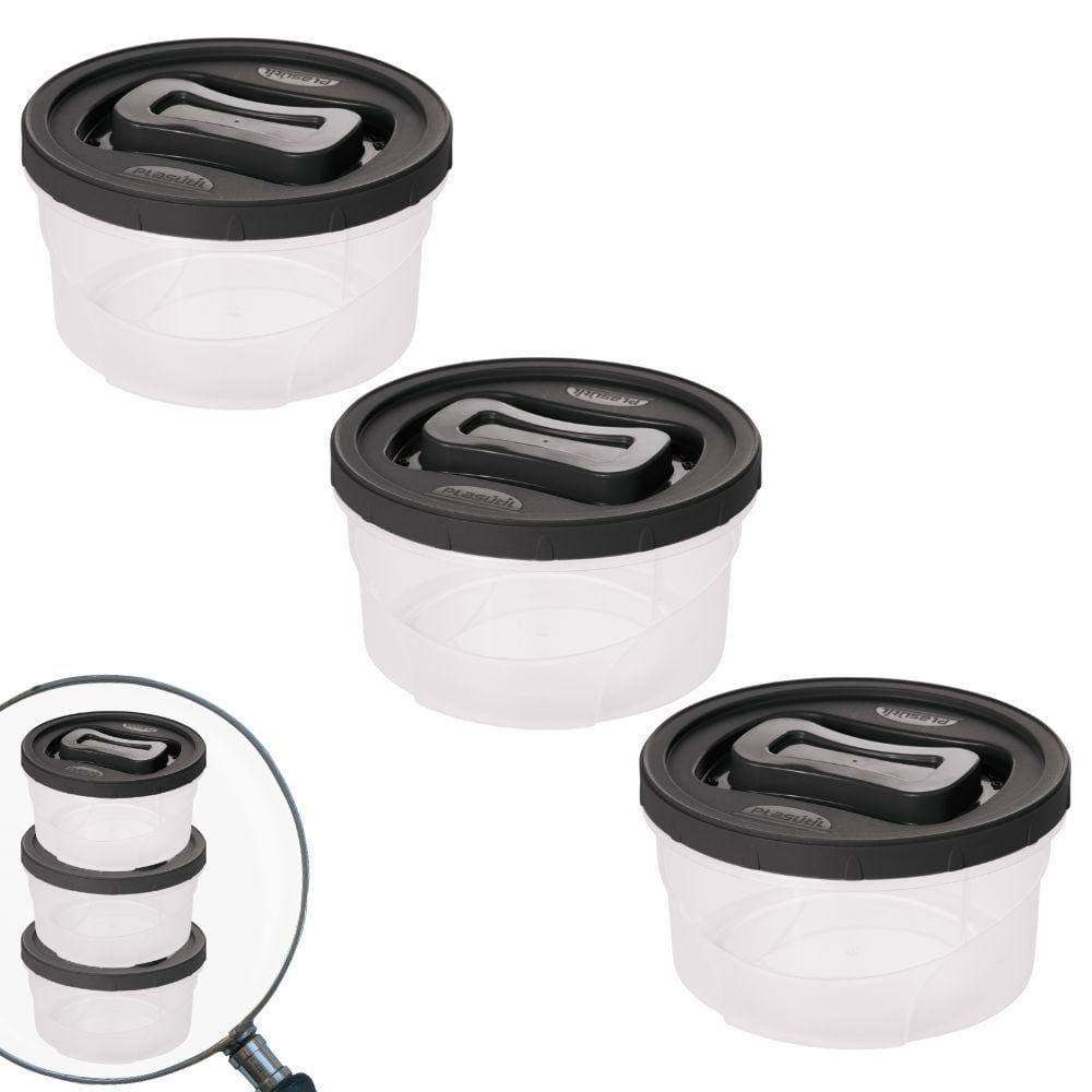 Pote de plástico Clic rosca 1,4 litros com 3 unidades Plasutil ref.13891