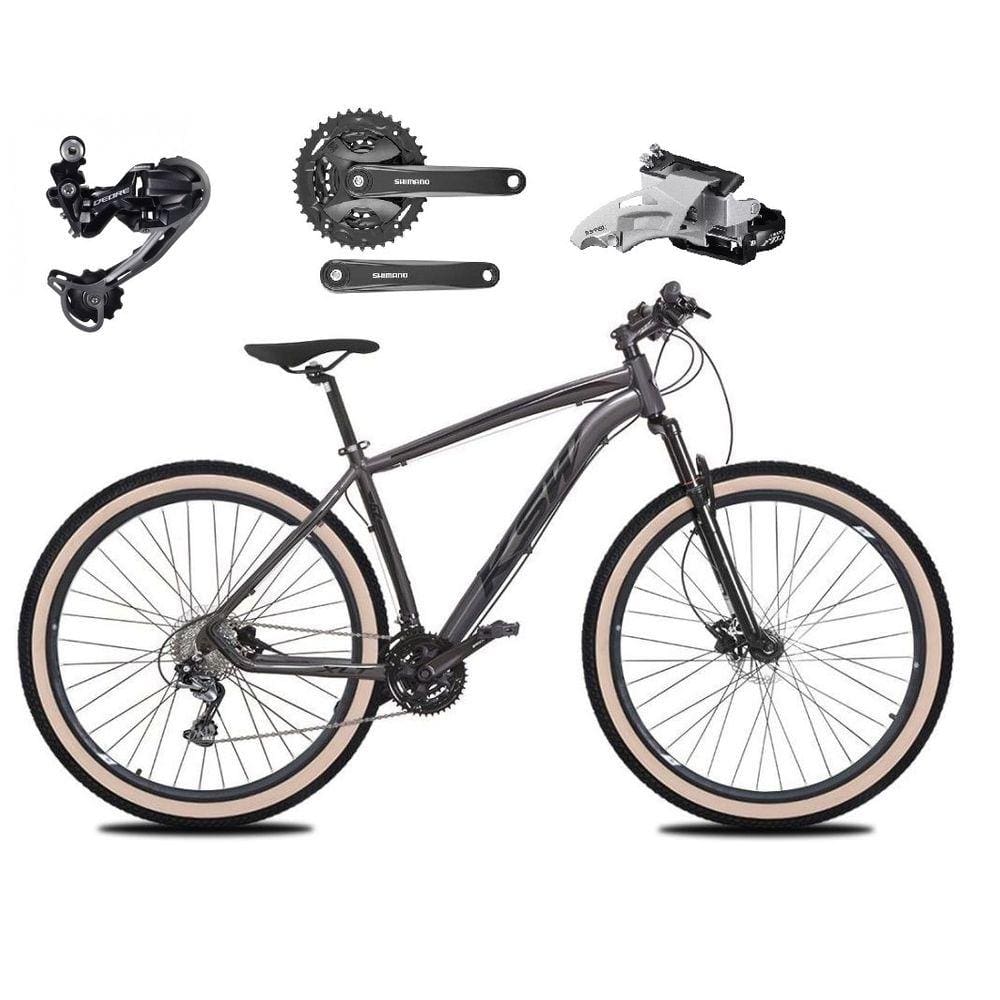 Bicicleta Aro 29 Ksw Xlt Câmbio Traseiro Shimano Deore e Altus 27v Freio Hidráulico Garfo Com Trava Pneu Faixa Bege - Grafite