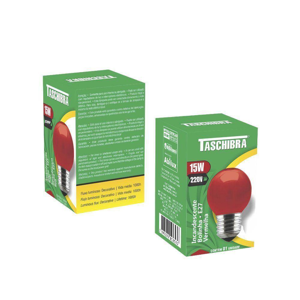 Lâmpada Incandescente Taschibra Bolinha 15w 220v Vermelha