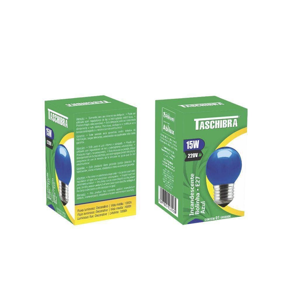 Lâmpada Incandescente Taschibra Bolinha 15w 220v Azul