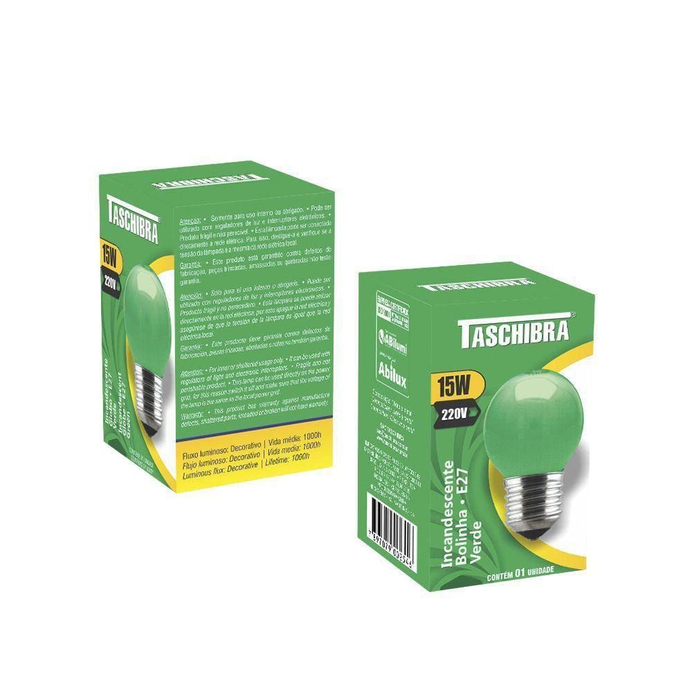 Lâmpada Incandescente Taschibra Bolinha 15w 220v Verde