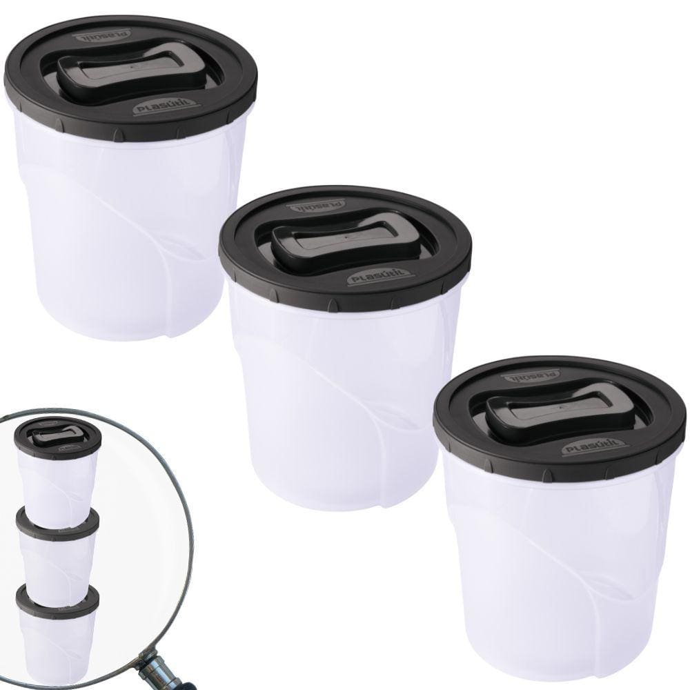Pote de plástico Clic rosca 7,6 litros com 3 unidades Plasutil ref.13896
