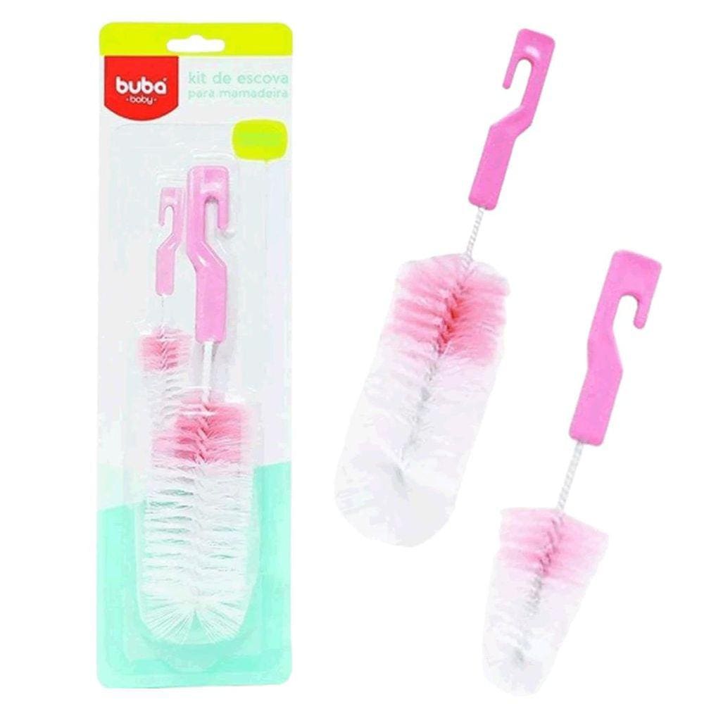 Kit de Escovas Rosa para Mamadeira e Bico Buba Baby