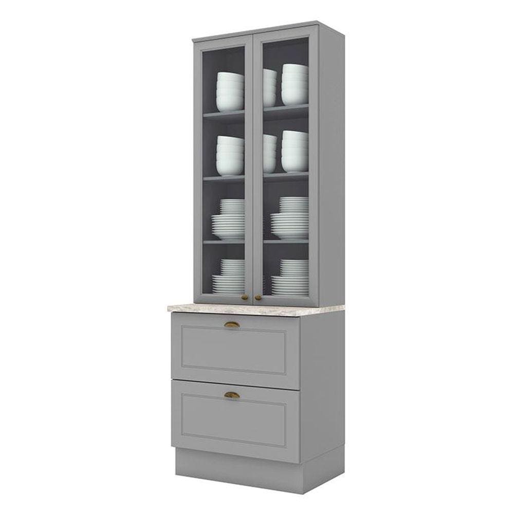 Cristaleira Americana Cinza com Tampo Calcare - Henn