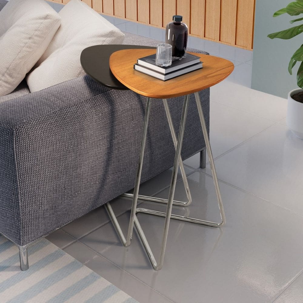 Conjunto Mesa Apoio Lateral Organic para Sofá Pé Cromado
