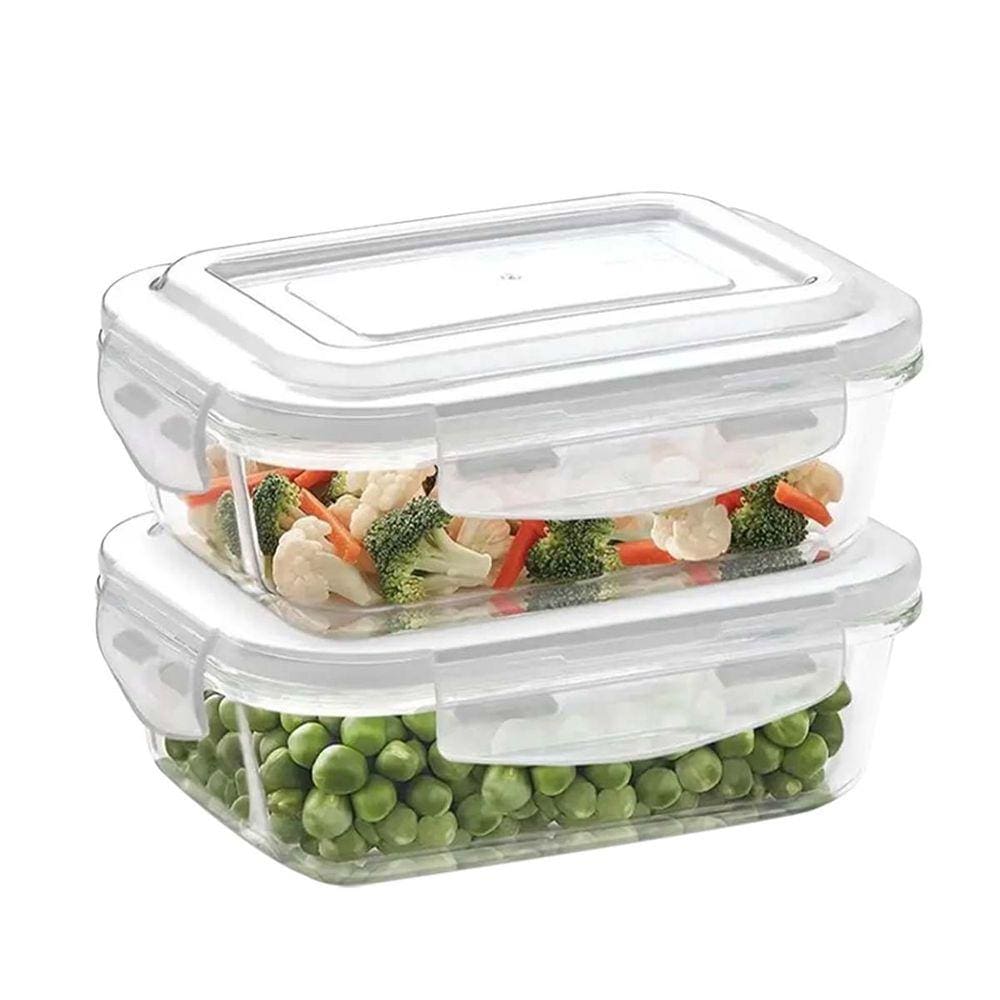 Kit Com 2 Pote Vidro Hermetico Marmita Tampa Plastico 640ml