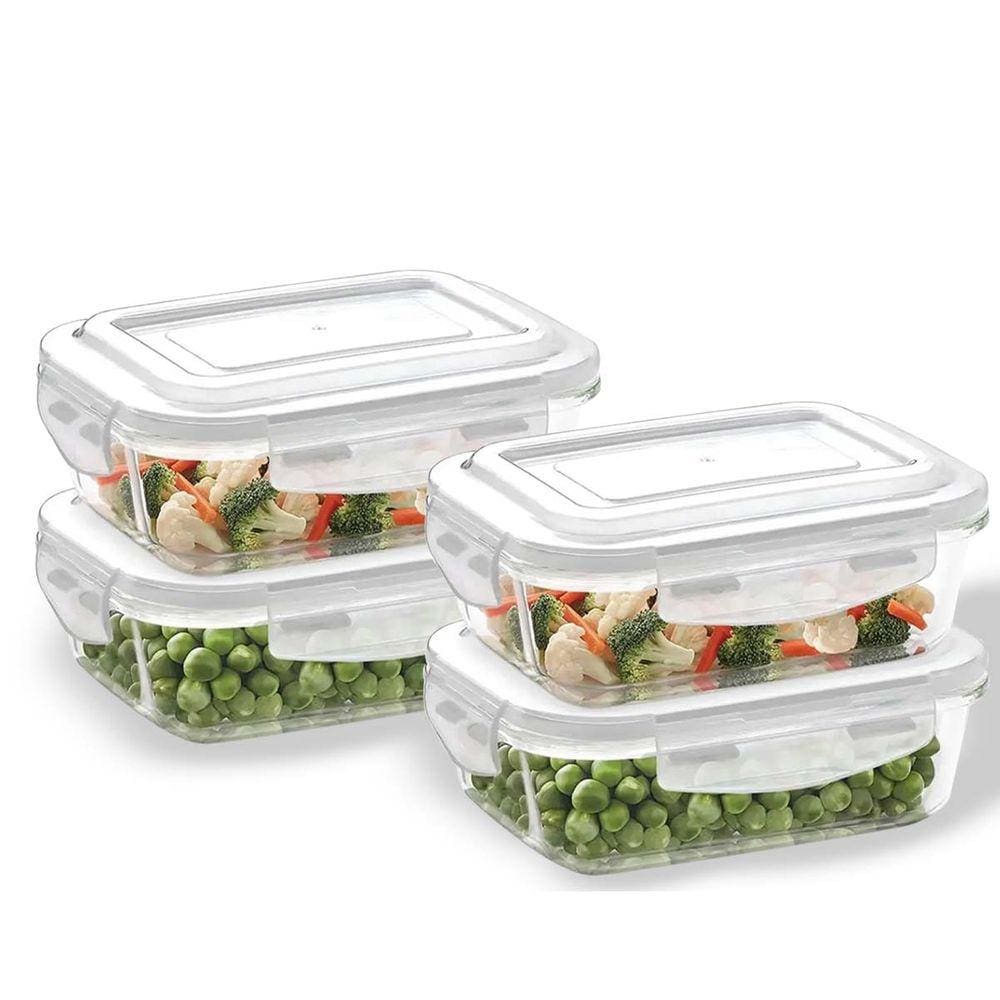 Kit Com 4 Pote Vidro Hermetico Marmita Tampa Plastico 640ml