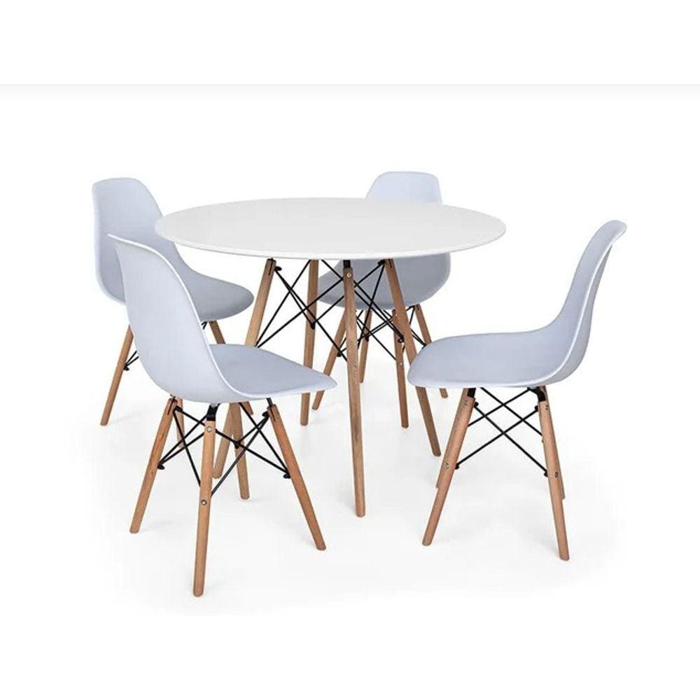 Conjunto de Jantar Mesa Eiffel 80cm Branca + 4 Cadeiras Eiffel DKR Brancas