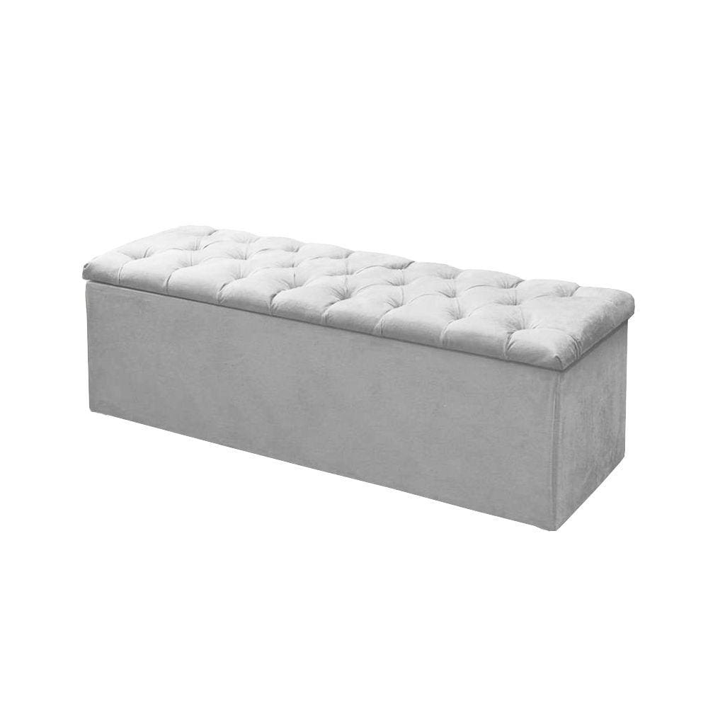 Calçadeira Baú P/ Box Queen 160cm Sofia c/ Capitonê Corano Branco - LM DECOR