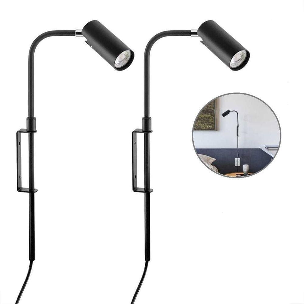 Kit 2 Arandela Interna Preto Articulada Cabeceira Plug Lup87