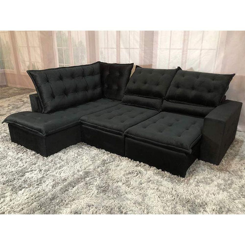 Sofá Canto Retrátil Reclinável Preto 504 Barcelona Invertido