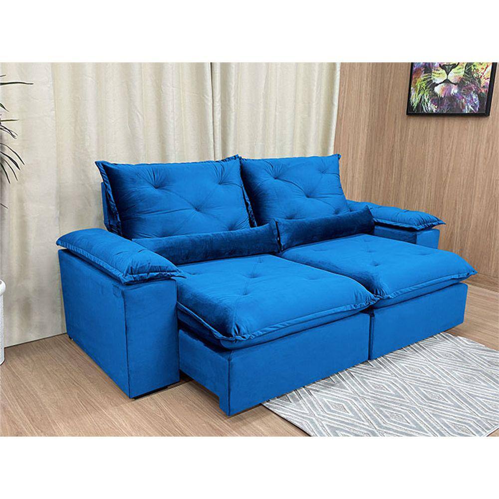 Sofá Retrátil Reclinável 2,50 m Azul 506 Zuqui Plus
