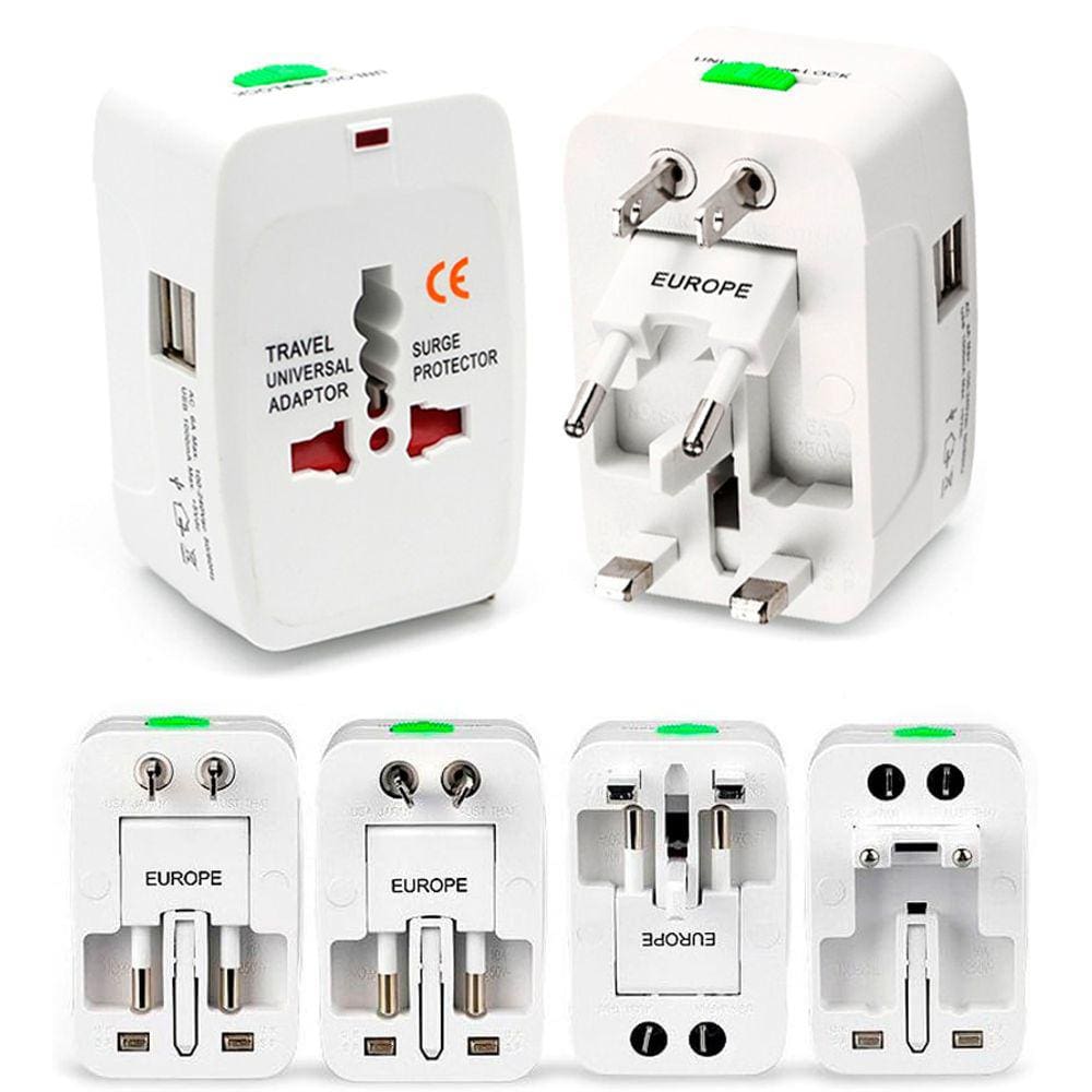 Adaptador Tomada Universal Viagem Internacional Uk Eua Europa Asia C/ 2 USB