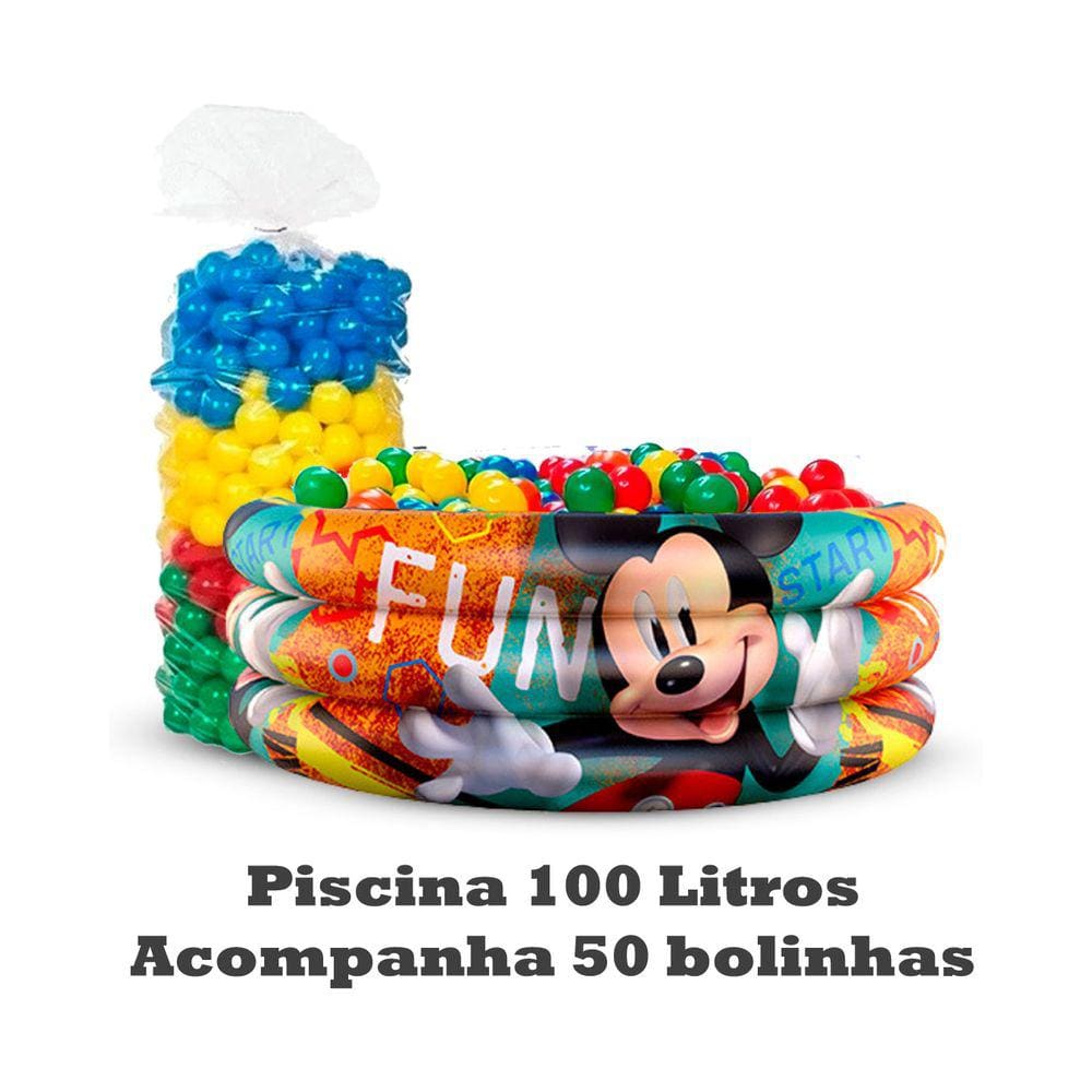 Piscina Infantil Inflável Mickey 100 litros + 50 Bolinhas