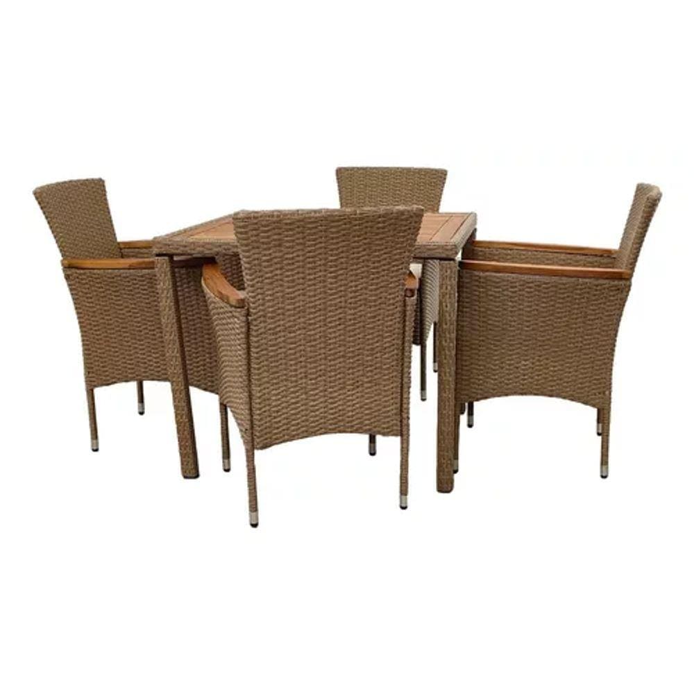 Conjunto 4 Pessoas Jardim Varanda Mesa E 4 Cadeiras - Rattan