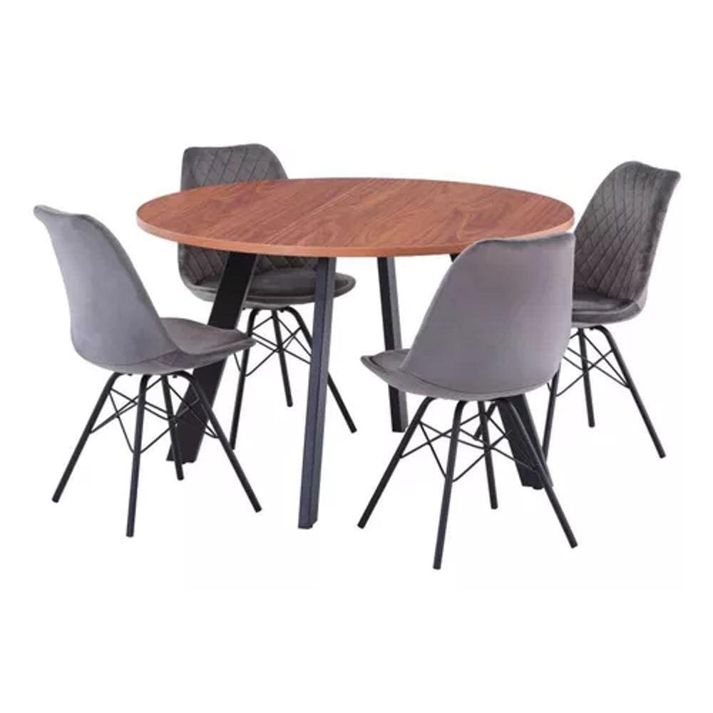 Conjunto Mesa De Jantar Madeira + 4 Cadeiras Aço - Verona