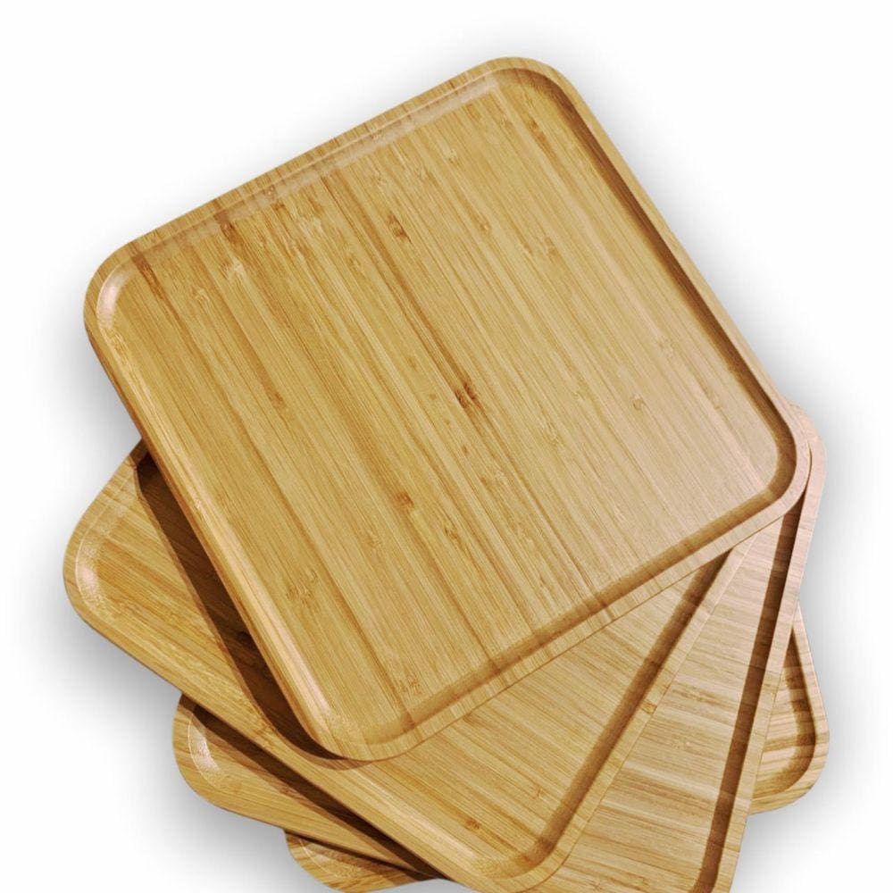 Bandeja Bambu Prato Tábua Quadrada Petisqueira Churrasco 30cm