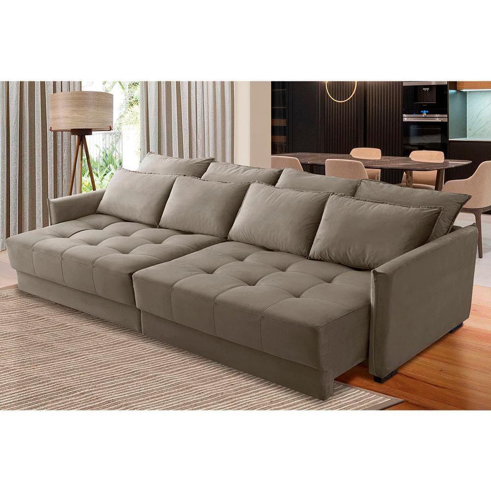Sofá Retrátil e Reclinável 2,50m Mariah Veludo Capuccino Madelina Decor