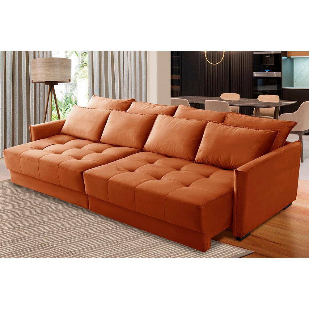 Sofá Retrátil e Reclinável 2,30m Mariah Veludo Terracota Madelina Decor