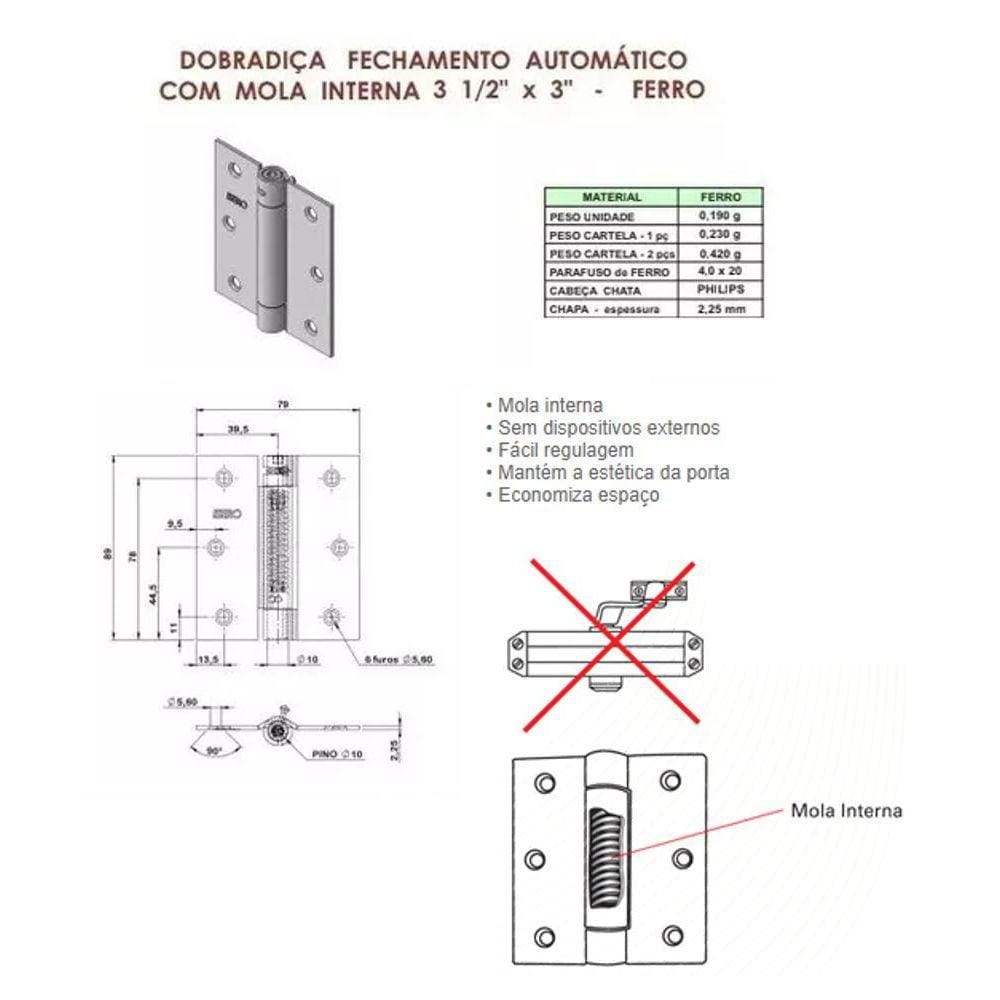 03 Dobradiça Com Mola Fechamento Automático Fechamatic Preta