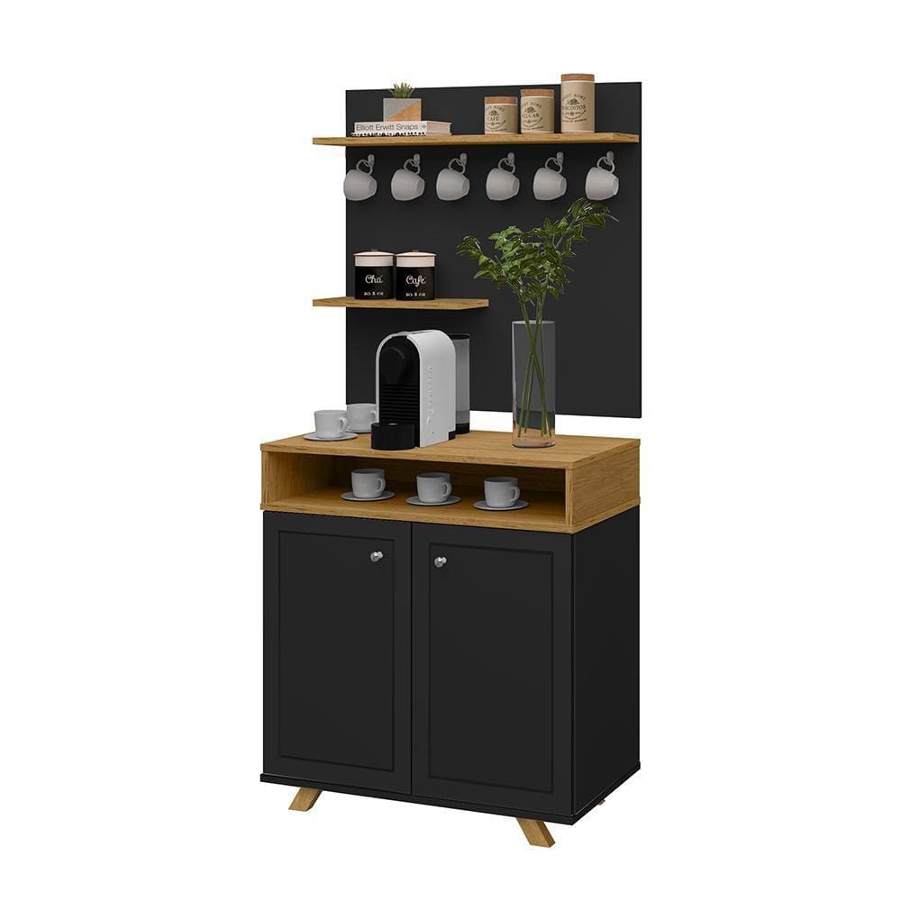Armário Cantinho Café Star Organizador Cozinha Decoração Sala Prateleira Nicho - Nature/Preto - RPM Móveis