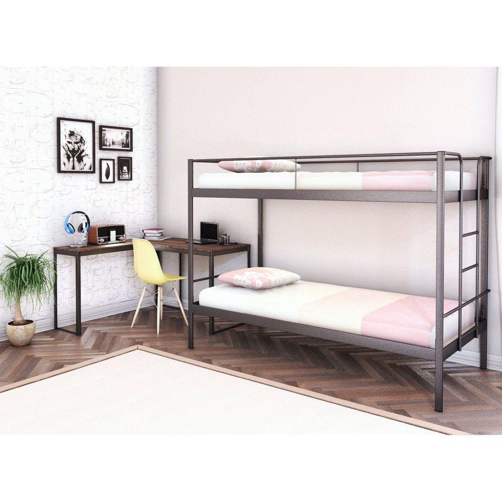 Conjunto para Quarto 1 Beliche e 1 Escrivaninha em L 126x126cm Completa Casa Preto Fosco