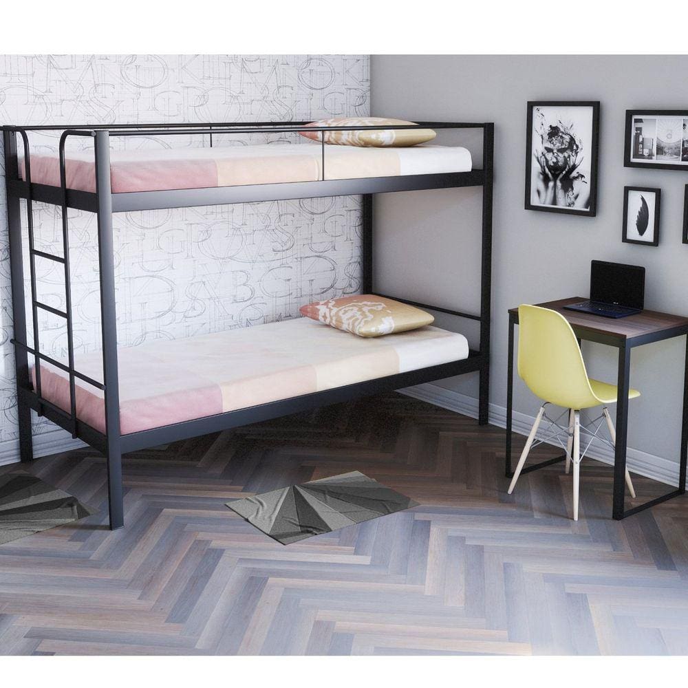 Conjunto Para Quarto 1 Beliche e 1 Escrivaninha 90x45cm Completa Casa Preto Fosco
