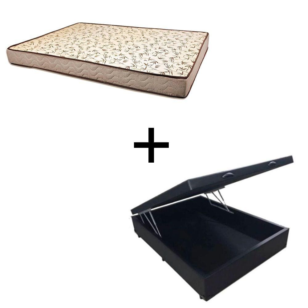 Cama Box Baú Viúva 128 Tecido Sintético Preto Com Colchão 128 Flórida Bello Box - 100% Espuma - D26 Cinza