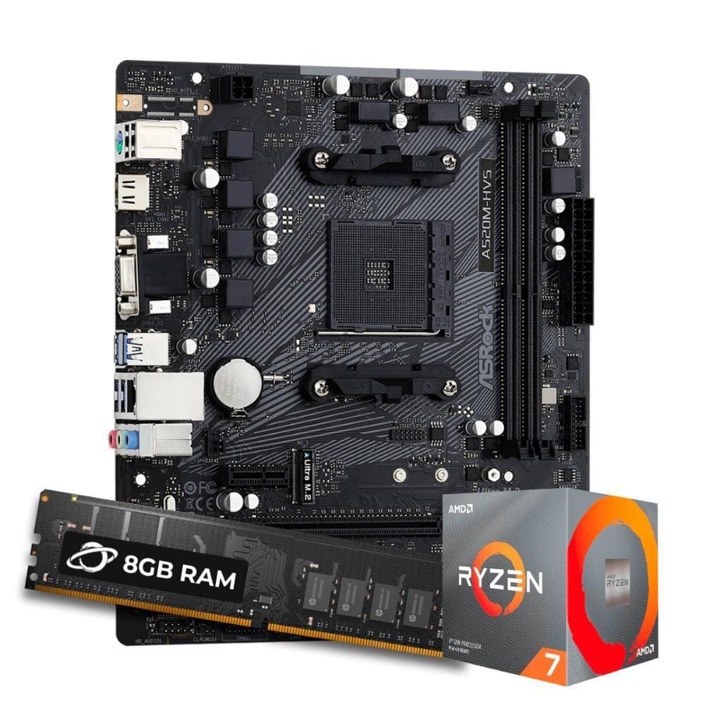Kit Upgrade Processador AMD Ryzen™ 7 5700X + Placa Mãe ASrock A520M-HVS + Memória 8GB DDR4 (1x8GB)