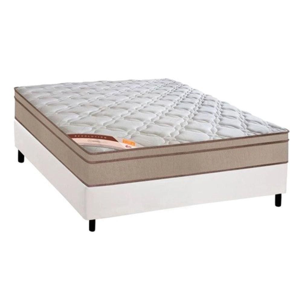 Cama Box Casal Blindada + Colchão Castor Molas Revolution Tecnopedic 138x188x65