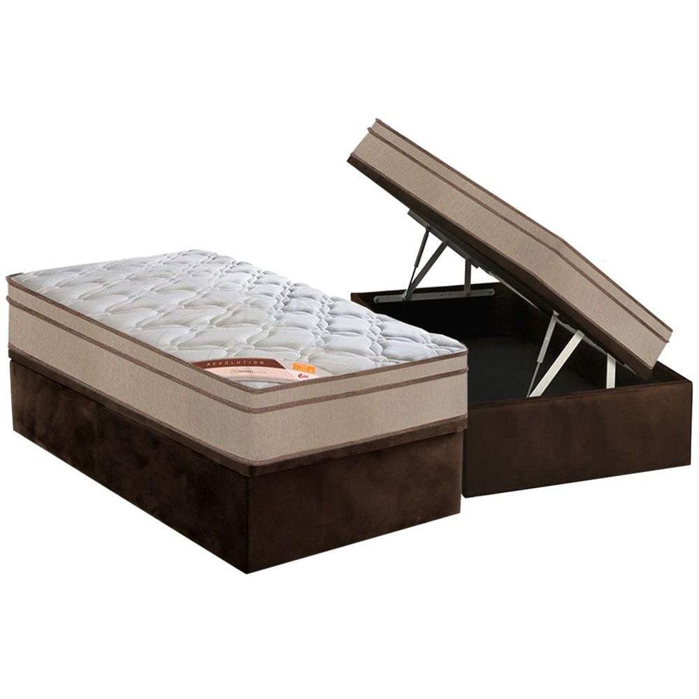 Cama Box Baú Solteiro Blindada + Colchão Castor Molas Revolution Tecnopedic 088x188x72