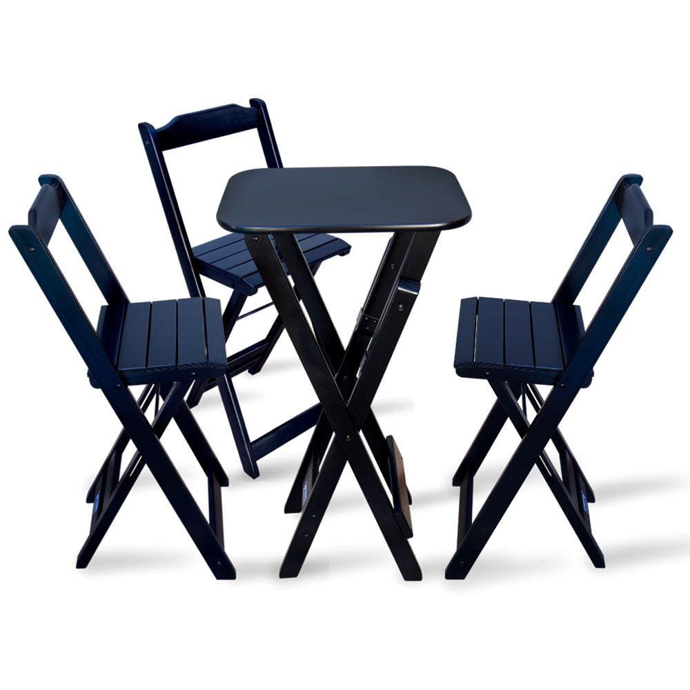 Jogo de Mesa e 3 Cadeira Bistro Dobravel para Bar e Restaurante - Preto