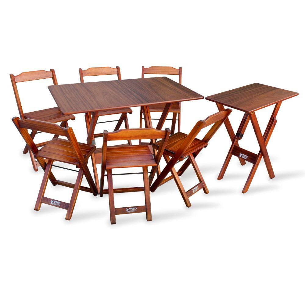 Conjunto de Mesa 1,10x70 e Mesa Aparador Dobrável com 6 Cadeiras Tarimatã para Area Gourmet - Imbui