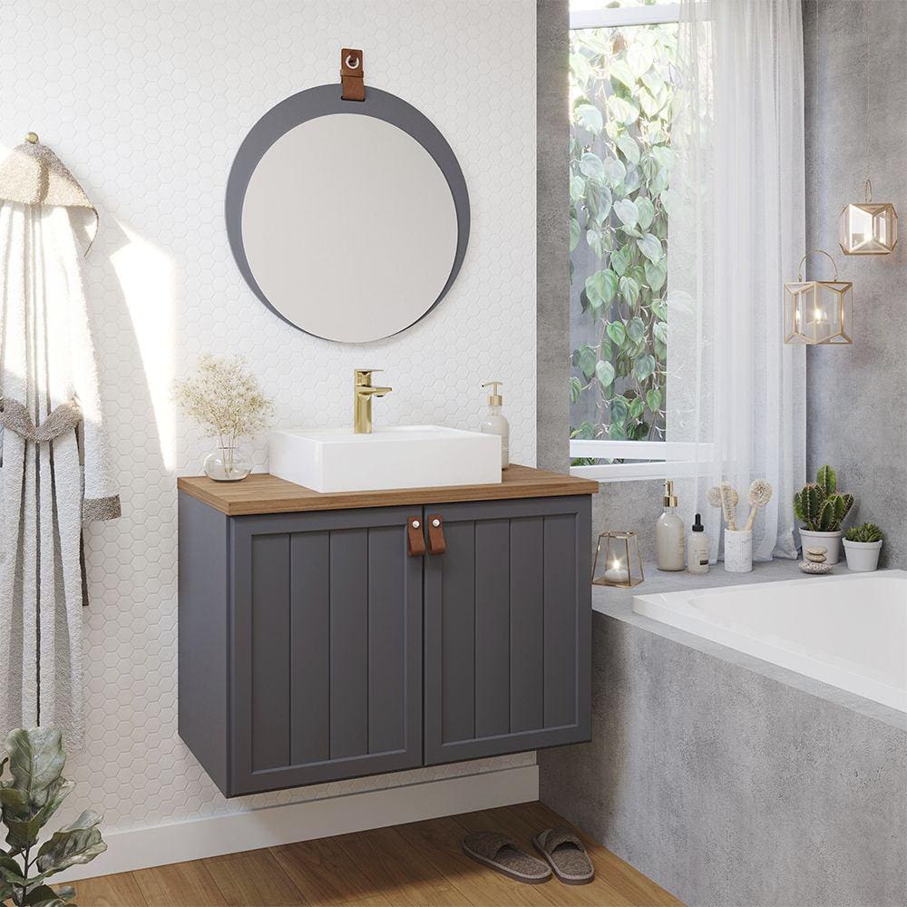 Gabinete Suspenso com Cuba 02 Portas Alure 80cm e Espelho Lua Titânio MGM